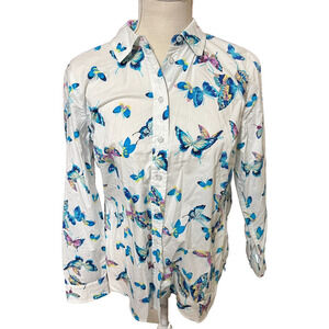 TALBOTS 100% Cotton Button Front Shirt Butterflies Women’s PM petite medium